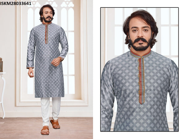 Jacquard Kurta With Cotton Pajama-ISKM28033641