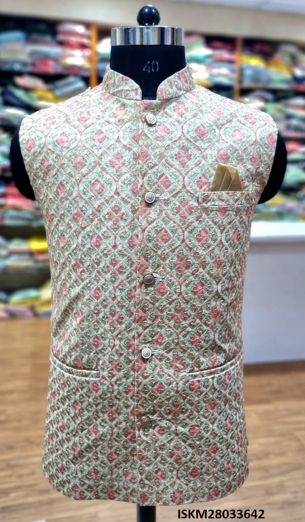 Printed Cotton Chikankari Jacket-ISKM28033642