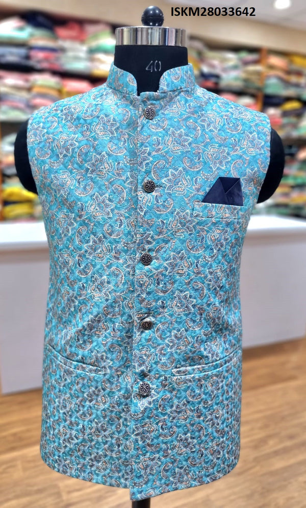 Printed Cotton Chikankari Jacket-ISKM28033642