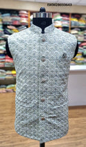 Printed Cotton Chikankari Jacket-ISKM28033643