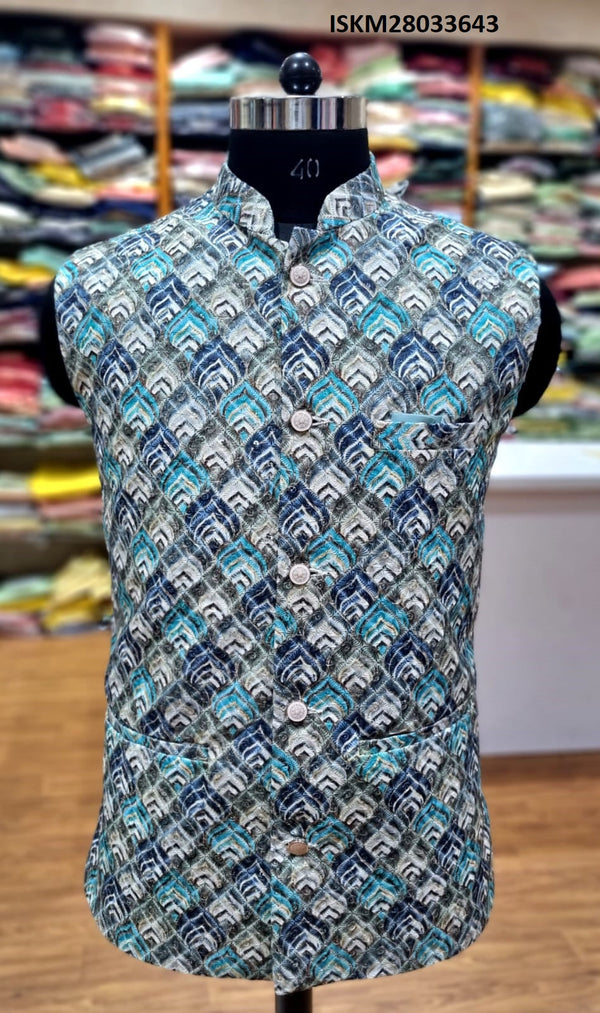 Printed Cotton Chikankari Jacket-ISKM28033643