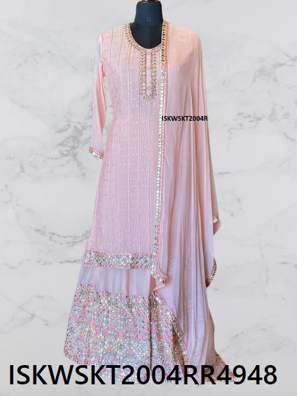 Chinon Embroidered Kurti With Skirt And Chiffon Dupatta-ISKWSKT2004RR4948