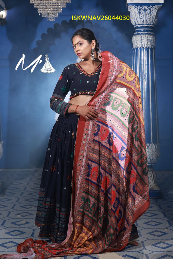 Cotton Lehenga With Jacquard Stripe Blouse And Chinon Dupatta-ISKWNAV26044030