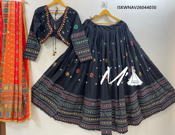 Cotton Lehenga With Jacquard Stripe Blouse And Chinon Dupatta-ISKWNAV26044030