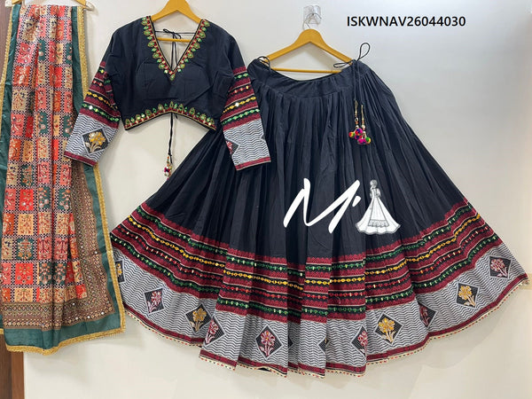 Cotton Lehenga With Jacquard Stripe Blouse And Chinon Dupatta-ISKWNAV26044030