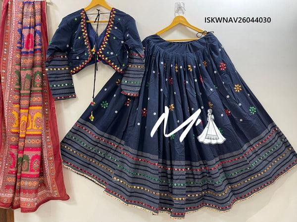 Cotton Lehenga With Jacquard Stripe Blouse And Chinon Dupatta-ISKWNAV26044030