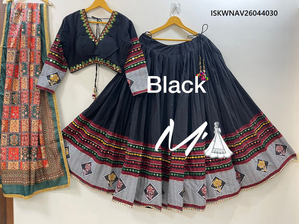 Cotton Lehenga With Jacquard Stripe Blouse And Chinon Dupatta-ISKWNAV26044030