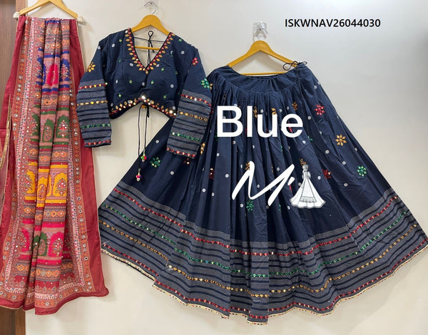 Cotton Lehenga With Jacquard Stripe Blouse And Chinon Dupatta-ISKWNAV26044030