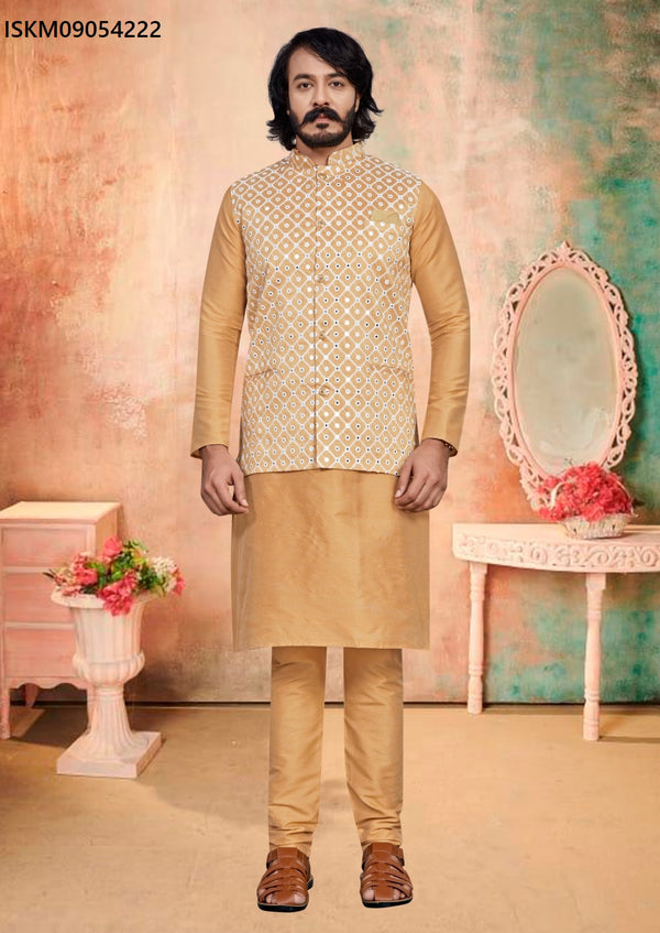 Art Silk Kurta With Pama With Nehru Jacket-ISKM09054222