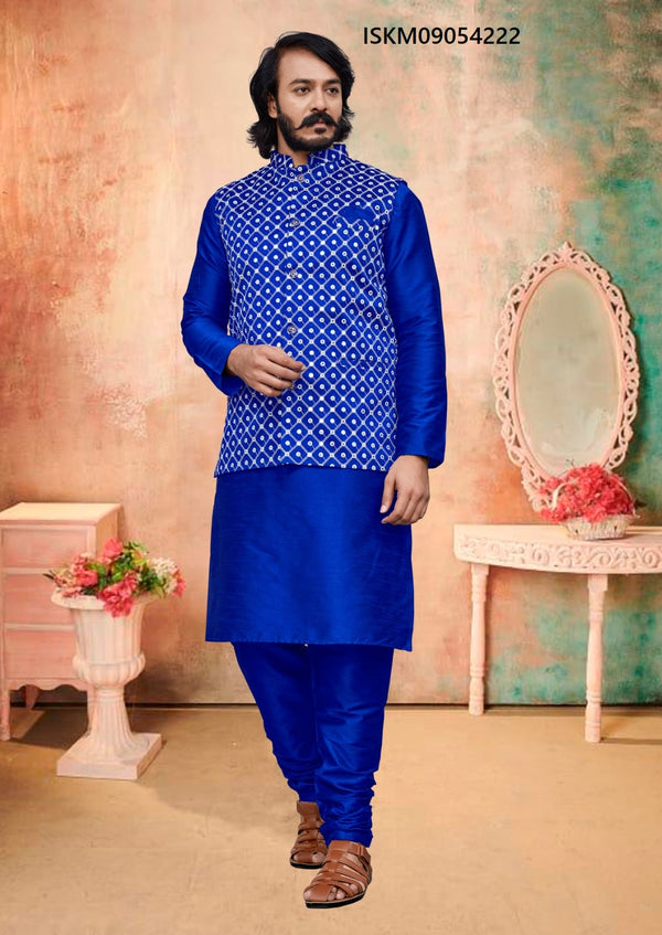 Art Silk Kurta With Pama With Nehru Jacket-ISKM09054222