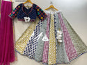 Block Printed Cotton Lehnga With Cotton Silk Blouse And Lehariya Printed Chiffon Dupatta-ISKWNAV09054192