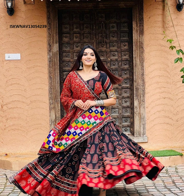 Digital Printed Zari Gota Silk Lehenga With Blouse And Dupatta-ISKWNAV13054239