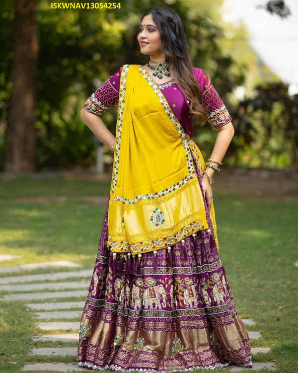 Digital Printed Zari Gota Silk Lehenga With Blouse And Dupatta-ISKWNAV13054254