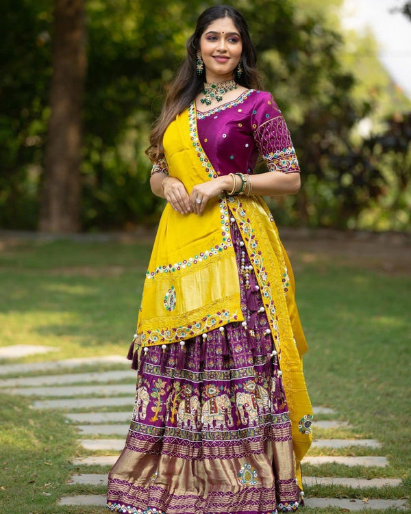 Digital Printed Zari Gota Silk Lehenga With Blouse And Dupatta-ISKWNAV13054254