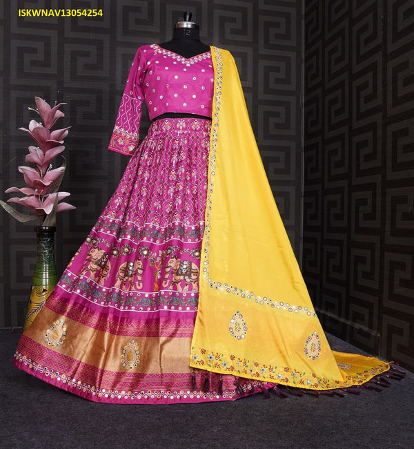 Digital Printed Zari Gota Silk Lehenga With Blouse And Dupatta-ISKWNAV13054254