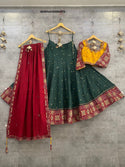 Embroidered Cotton Lehenga With Blouse And Dupatta-ISKWNAV03064474