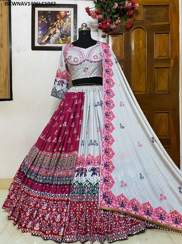 Digital Printed Butter Silk Lehenga With Blouse And Dupatta-ISKWNAV1406LC1042