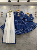 Printed Denim Lehenga With Blouse And Dupatta-ISKWNAV16064592