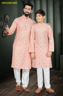 Embroidered Cotton Men's Kurta Pajama With Kid's Kurta Pajama-ISKFS20074811