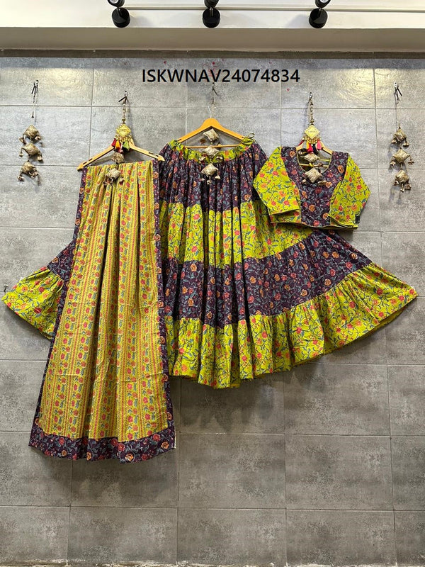 Printed Cotton Lehenga With Blouse And Dupatta-ISKWNAV24074834