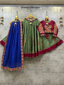 Block Printed Jam Satin Cotton Lehenga With Blouse And Dupatta-ISKWNAV24074835