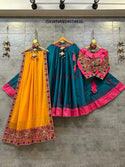 Block Printed Jam Satin Cotton Lehenga With Blouse And Dupatta-ISKWNAV24074835