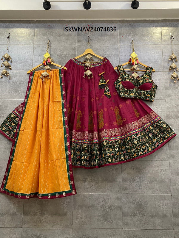 Printed Khadi Cotton Lehenga With Blouse And Dupatta-ISKWNAV24074836