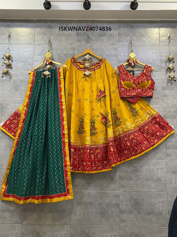 Printed Khadi Cotton Lehenga With Blouse And Dupatta-ISKWNAV24074836