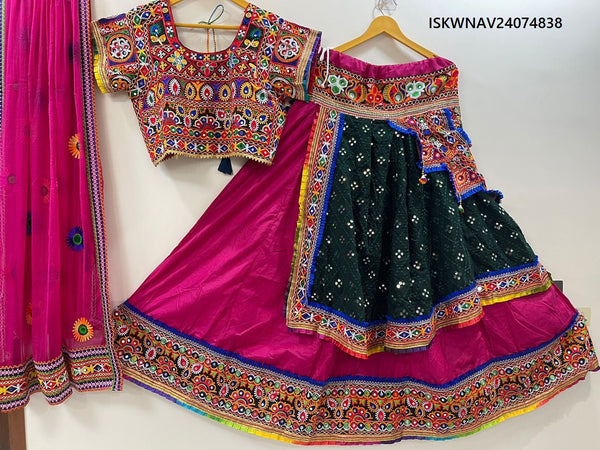 Embroidered Cotton Lehenga With Blouse And Chiffon Dupatta-ISKWNAV24074838