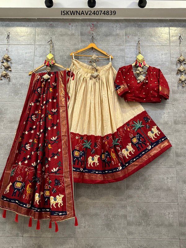 Foil Printed Pashmina Silk Lehenga With Blouse And Modal Dupatta-ISKWNAV24074839