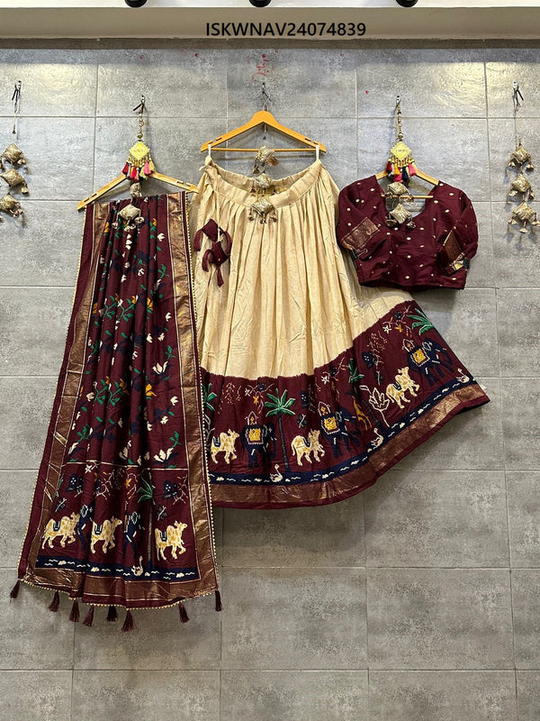 Foil Printed Pashmina Silk Lehenga With Blouse And Modal Dupatta-ISKWNAV24074839