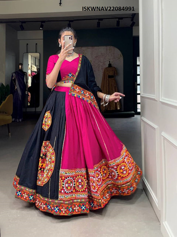 Embroidered Cotton Lehenga With Blouse And Dupatta-ISKWNAV22084991