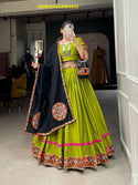 Embroidered Cotton Lehenga With Blouse And Dupatta-ISKWNAV22084992