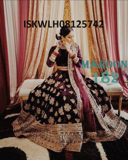 Embroidered Velvet Lehenga With Blouse And Net Dupatta-ISKWLH08125742