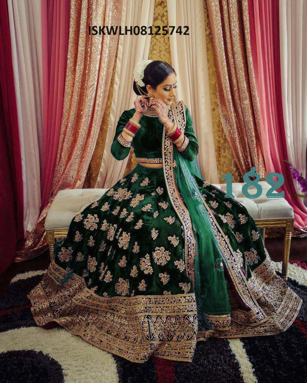 Embroidered Velvet Lehenga With Blouse And Net Dupatta-ISKWLH08125742