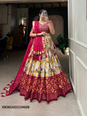 Floral And Patola Printed Tussar Silk Lehenga With Blouse And Dupatta-ISKWLH25124608