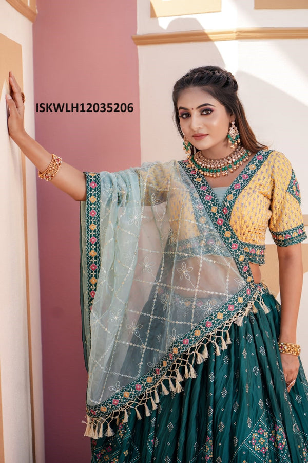 Foil Printed Chinon Lehenga With Padded Blouse And Organza Dupatta-ISKWLH12035206